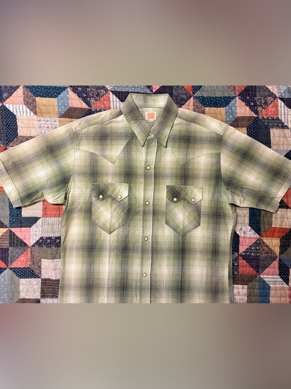 SUGAR CANE TOYO ENTERPRISE SHADOW PLAID WESTERN SHIRT- SIZE LARGE - Picture 6 of 11